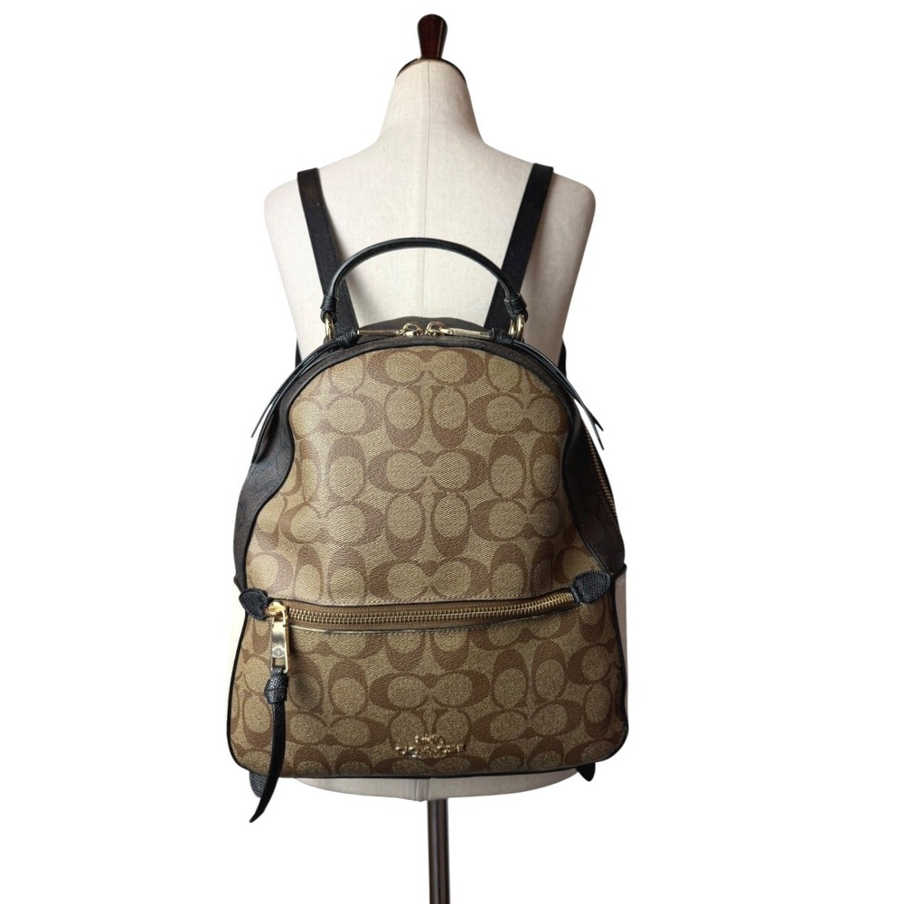 Coach Jordyn Backpack Women Medium Brown Beige Signature Coated Canvas Logo